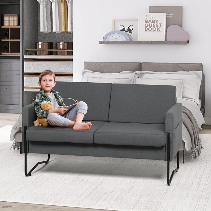 STHOUYN 51” Small Loveseat Sofa for Small Spaces Comfy Grey Couch with 2 USB Ports Modern 2 Person Sofa Loveseats for Living Room Bedroom Mini Teen Office Couch (Dark Grey)