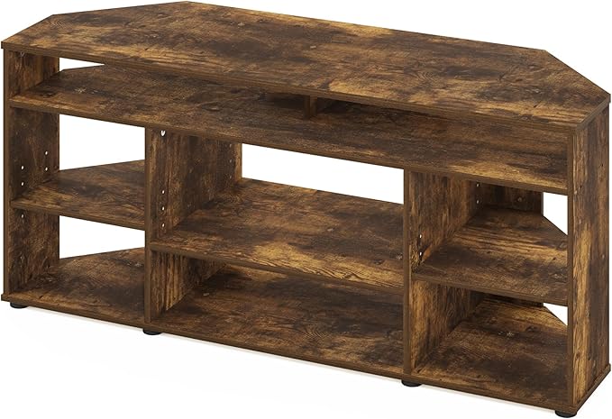 Furinno BESI TV Stand No Tools Assembly Industrial Style Entertainment Center TV Console for TV up to 46 Inch for Living Room Bedroom Amber Pine