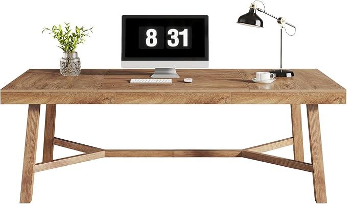 Tribesigns 71-Inch Executive Desk Farmhouse Office Computer Desk with Sturdy Leg Structure Rectangular Writing Table Business Furniture for Home Office Natural