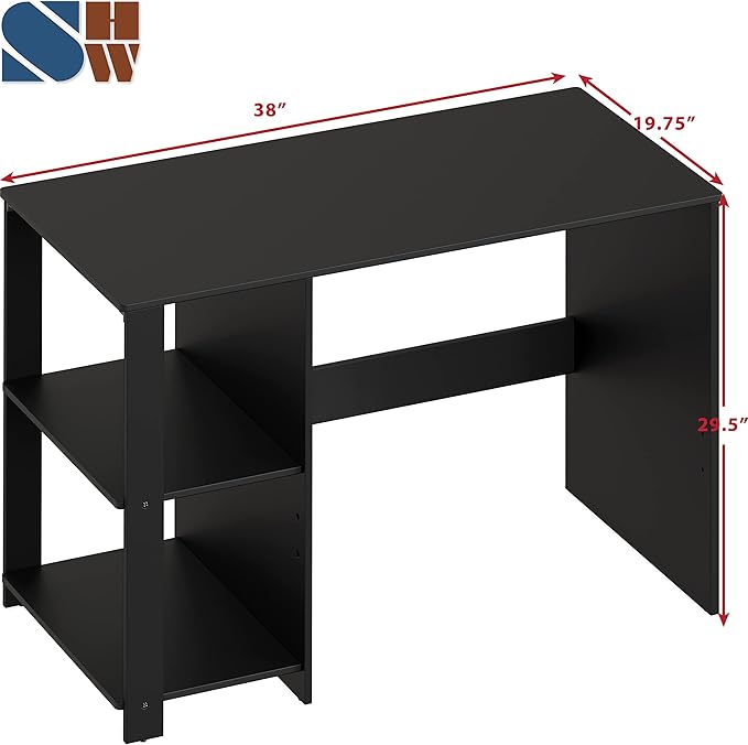 SHW 38-Inch Home Office Computer Desk with Shelves Black