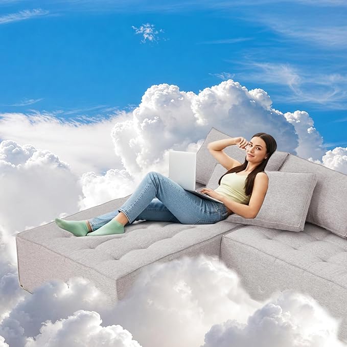 HOMREST 77 Boneless Loveseat Sofa Oversized 2 Seater Couch for Small Space &amp Apartment No Assembly Upholstered Foam Cloud Chair for Living Room Studio &amp Gaming Room (Grey)