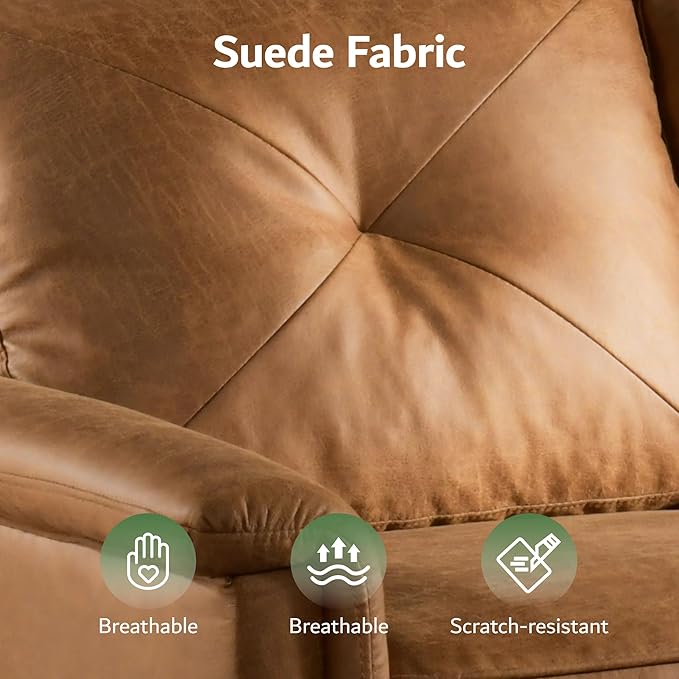 ovios Luxury 3 Seater Sofa with Faux LeatherMid-Century Modern Couch with Comfortable ArmrestComfy Couches with Deep SeatSmall Sofas for Living Room Bedroom (Light Brown)