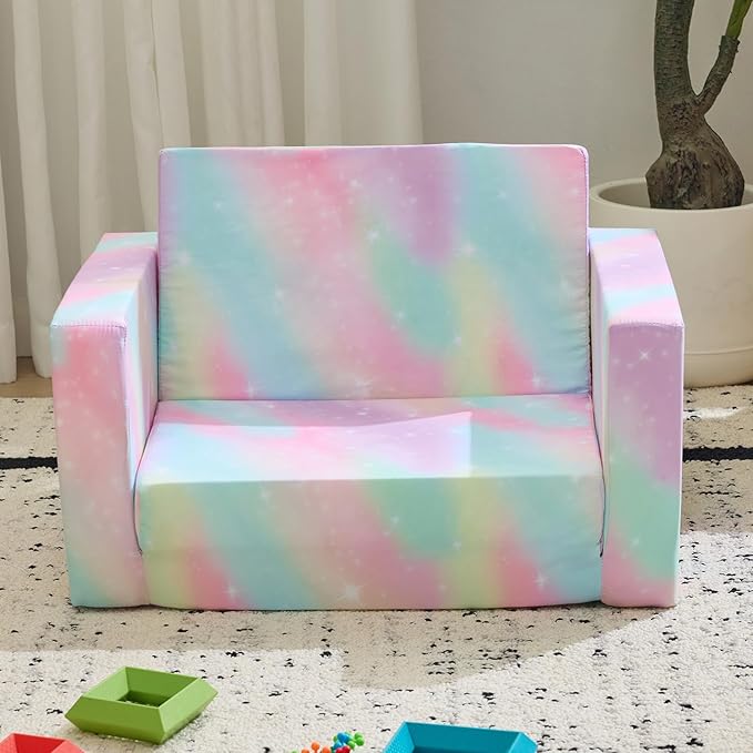 2 in 1 Fabric Foldable Sofa BedAll-Sponge Single Chaise Lounge SofasComfy Convertible Sofa to BedPortable Floor Chair Bedswith Armrestfor Living Room Bedroom Apartment (Print Slant Peach)