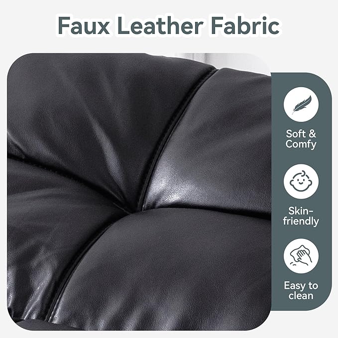 Futon Sofa Bed Convertible Couch Black Faux Leather Sofa Bed with Memory Foam Adjustable Backrest &amp Armrests Multifunctional Small Loveseat Sleeper Sofa for Living Room Apartment Office