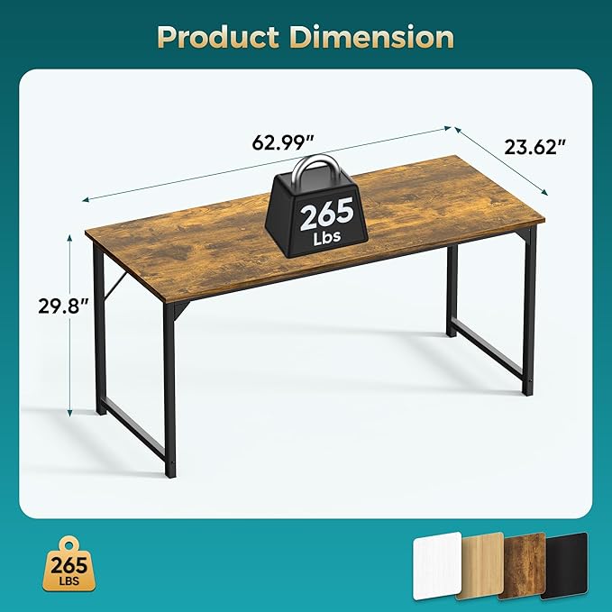 OLIXIS 63 Inch Computer Office Desk for Small Spaces Writing Gaming Work Desk Modern Study Table with Storage Bag &amp Headphone Hook Home Bedroom Rustic Brown