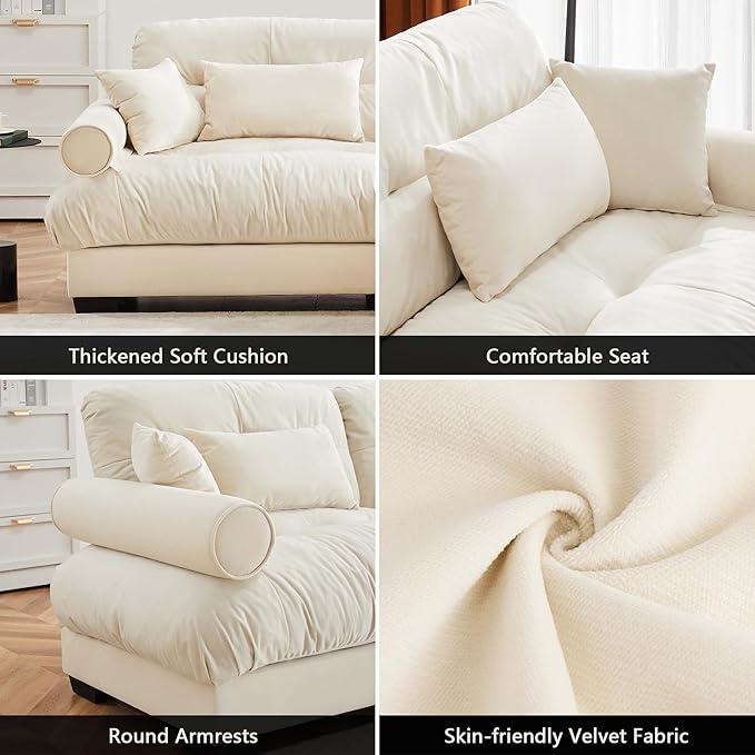 Setawix Velvet Oversized Loveseat Sofa Couch with Deep SeatExtra Large Modular Sectional 2 Seater Cloud Couches for Living RoomModern 2-Seat Sleeper Sofa with PillowsTufted(Cream)