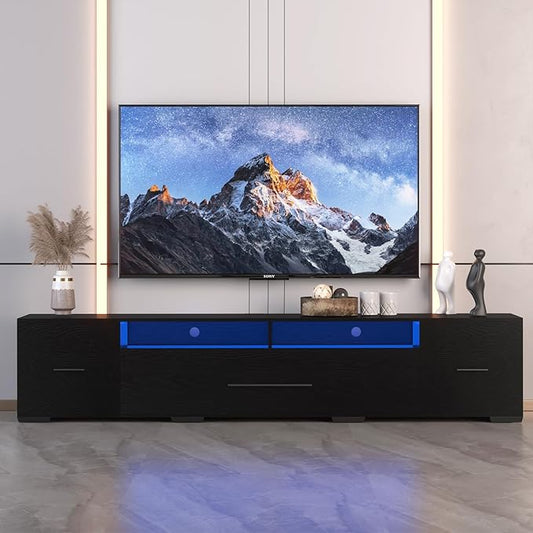 LED TV Stand for 55 65 75 85 Inch TV Minimalism Entertainment Center with LED Light Symmetric Assembled TV Console TV Table with Large Storage for 60 70 80 Inch TV for Living Room Black