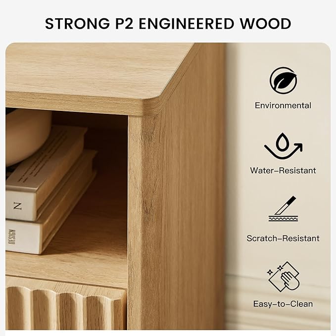Amada 59 Fluted TV Stand for TVs Up to 65 Mid-Century Modern Entertainment Center with Storage Drawers and Open Shelf TV Console for Living Room or Bedroom Natural Oak