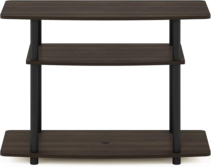 Furinno Turn-N-Tube No Tools 3-Tier Entertainment Center TV Stand for TV up to 32 Inch Plastic Round Tubes Dark Brown/Black