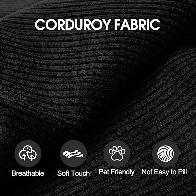 78.8'' Convertible Sofa Bed Boneless Couch in a Box Modular Corduroy Comfy Foldable Sleeper Compression Sofa Loveseat Couches for Living Room (Black 78.8 inch)