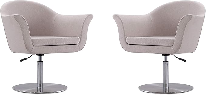 Manhattan Comfort Voyager Adjustable Swivel Accent Chair Set of 2 with 360° Turn Mid-Century Modern Design Woven Upholstery and Removable Cushion Ideal for Living Room or Home Office Barley