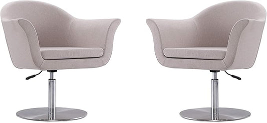 Manhattan Comfort Voyager Adjustable Swivel Accent Chair Set of 2 with 360° Turn Mid-Century Modern Design Woven Upholstery and Removable Cushion Ideal for Living Room or Home Office Barley
