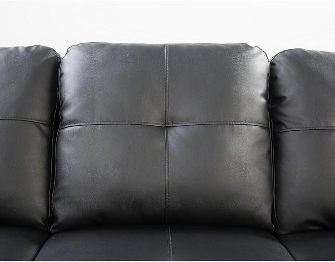 Sophisticated Simplicity Sectional Sofa with Ottoman Living Room Set Left Facing Chaise 2 Cup Holders 2 Throw Pillows Tufted Back and Seat - 99.5 D x 67 W x 32 H Black
