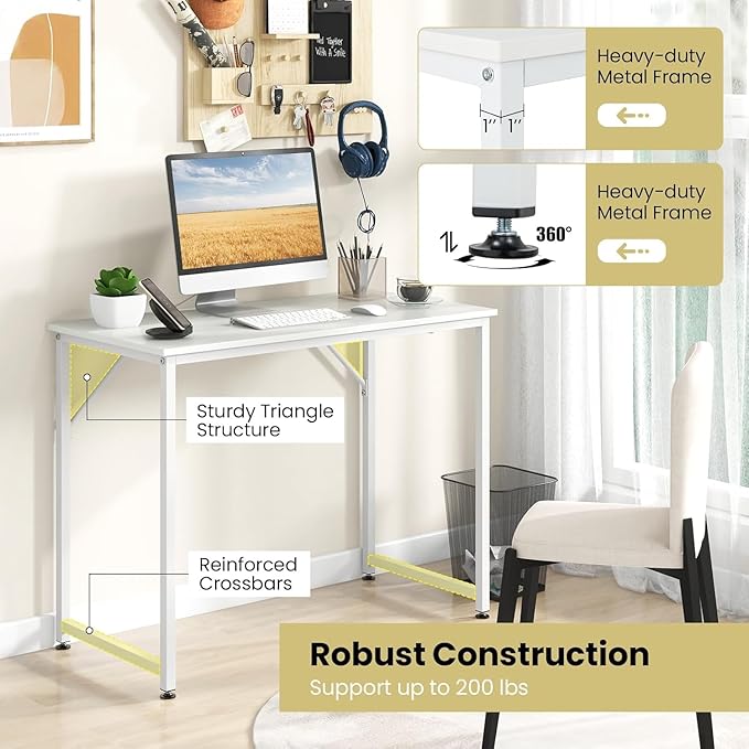 HOMGX Home Office Writing Desk Laptop PC Workstation 40-Inch Small Computer Desk w/Sturdy Metal Frame Modern Simple Laptop Desk for Home Office Bedroom Study (White)