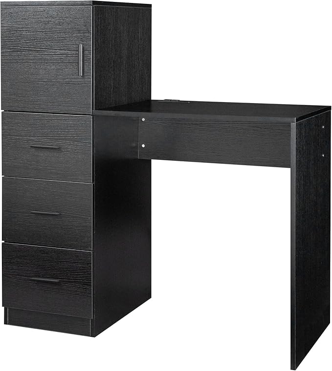 YUNWANG Computer Desk with 4 Drawers and Shelves Gaming Desk with Power Outlets Office Work Study Laptop Desk for Home Office Small Spaces