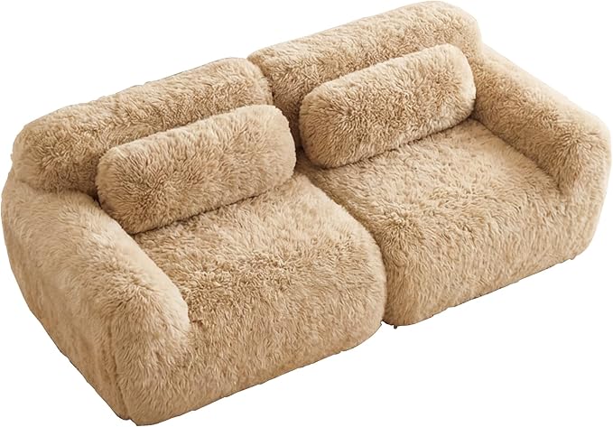 80.4-Inch Boneless Love Seat Couches in a Box Modern 2 Seat Floor Modular Foam Cloud Sofa Faux Fur Loveseat Couch W/Angle Armrests for Home Apartments Bedroom