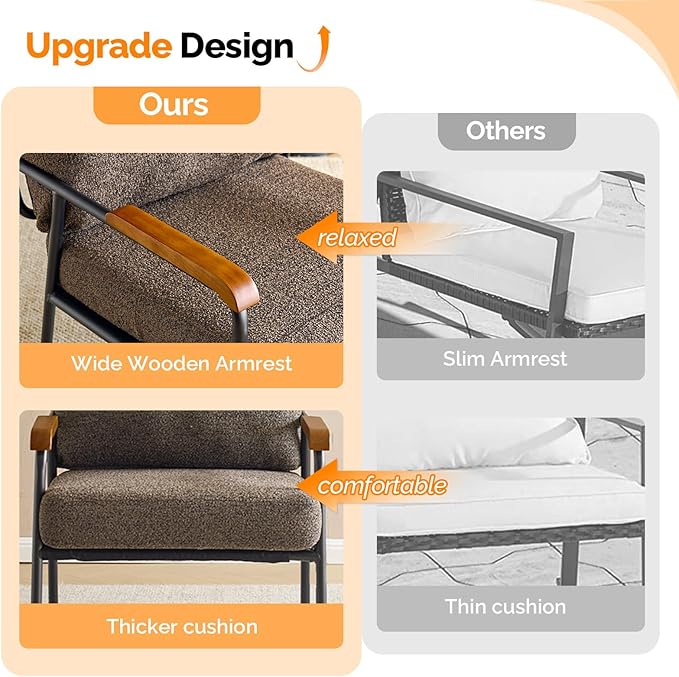 VINGLI Mid-Century Modern Accent Armchiar for Small Space Small Comfy Upholstered Leisure Reading Chair with Wood Armrest for Bedroom Living Room Waiting Room Linen Expresso