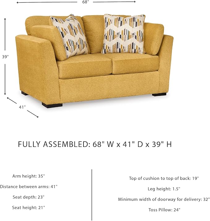 Signature Design by Ashley Keerwick Scandinavian Loveseat with 4 Toss Pillows Yellow