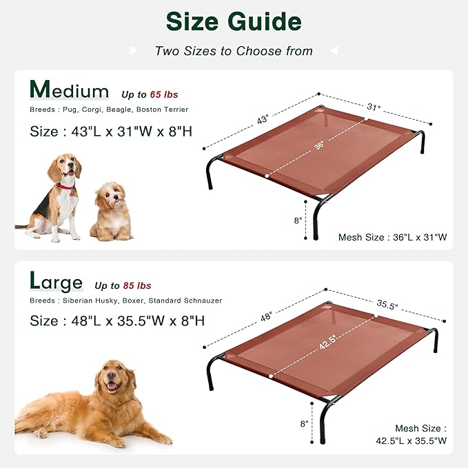 Love's cabin Elevated Cooling Dog Bed for Large Dogs Portable Indoor &amp Outdoor Raised Pet Dog Cat Cot Durable Summer Frame with Breathable Mesh Terracotta 48 inches