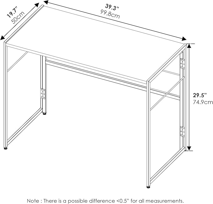 Furinno Riau No Tool/No Assembly/Folding Metal Frame Computer Desk Rustic Oak/Black 39 Inch