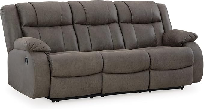 Signature Design by Ashley First Base Contemporary Faux Leather Manual Reclining Sofa Gray