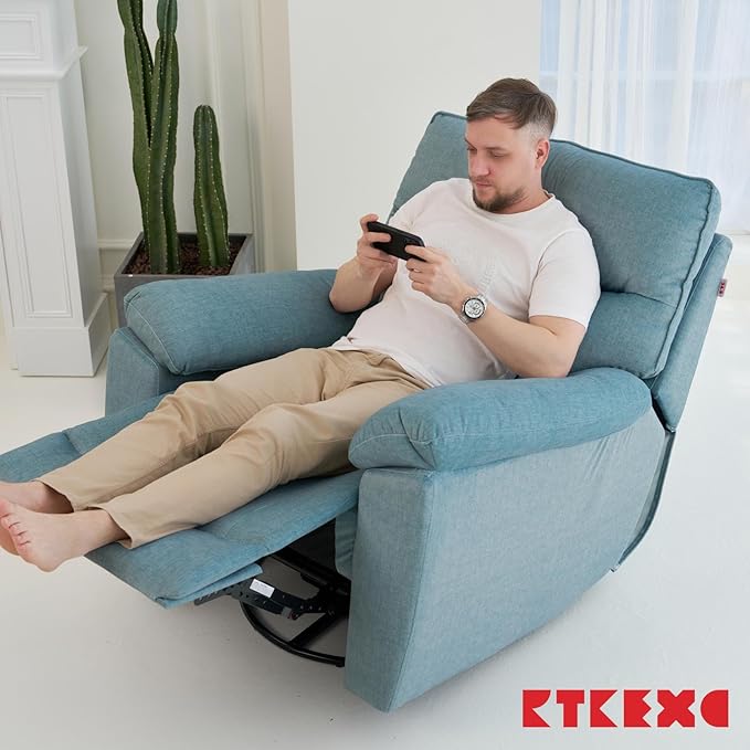 Reclining Sofa Rocking Recliner Chair Manual Adjustable 360 Swivel with Ergonomics Overstuffed Lumbar Arm Support Natural Fabric Surface Made for Living Room Bedroom Nursery Turquoise