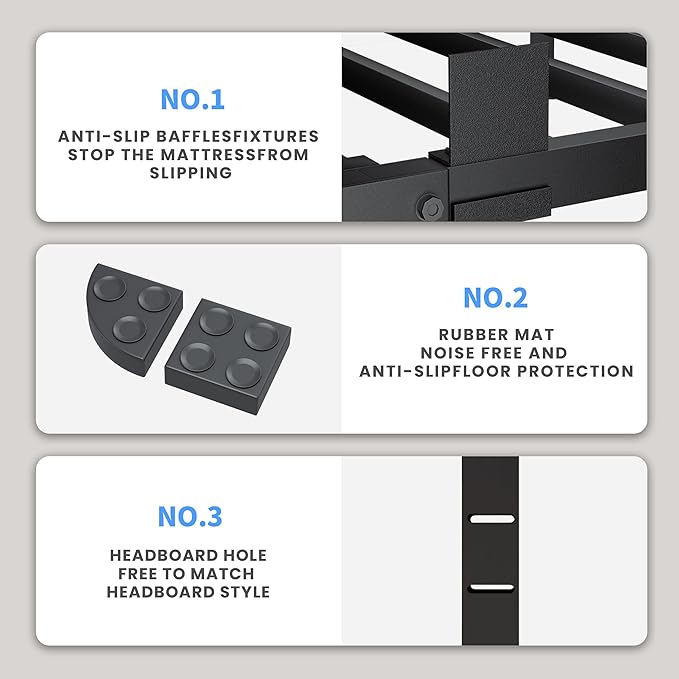 20 Inch Full Size Bed Frame 3500Lbs Heavy Duty Metal Platform with Round Corner Legs Mattress Slide Stopper Steel Slat Support No Box Spring Needed Noise Free Non-Slip Easy Assembly