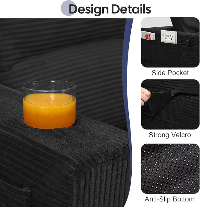 COMAX Futon Sofa Bed 3 Seater 106 Convertible Sofa Bed Couches for Living Room 4 in 1 Folding Boneless Sleeper Corduroy Couch Foam in a Box Comfy Foldable Lounge Fold Out Floor Mattress Black