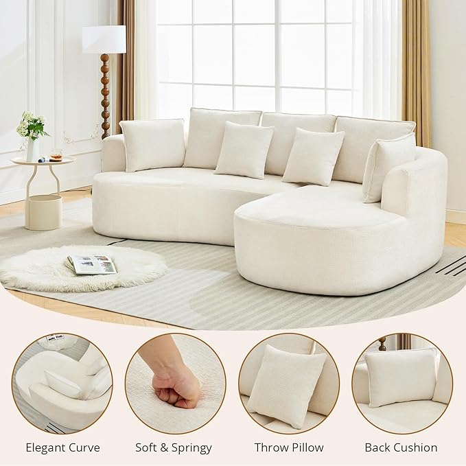Curved Cloud Boneless Couch 106’’ Modern Comfy L-Shape No Assembly Required Sofa with Chenille Fabric Deep Seat Loveseat + Chaise for Living Room