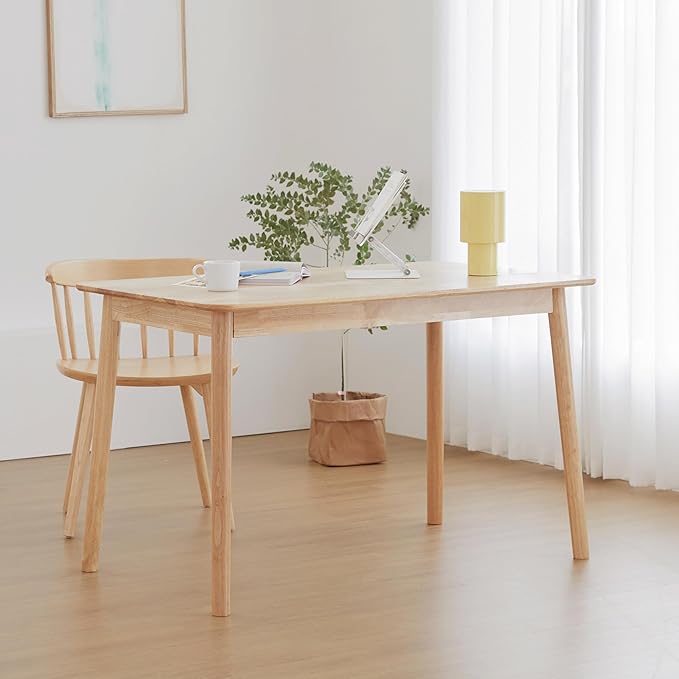 Livinia Daon Solid Wood Computer Desk Modern Minimalist Wooden Writing Desk with Spacious Tabletop and Rounded Corners Sturdy Workstation for Home Office or Study Natural