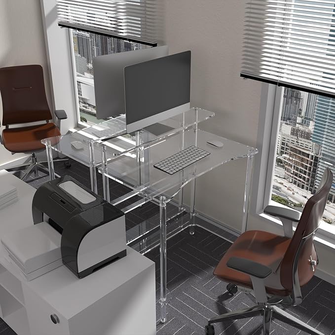 2Tier Acrylic Clear Desk 31.5x19.7x29.5 inch Computer Desk Home Office Desk Writing Table Furniture 0.47inch Thickness