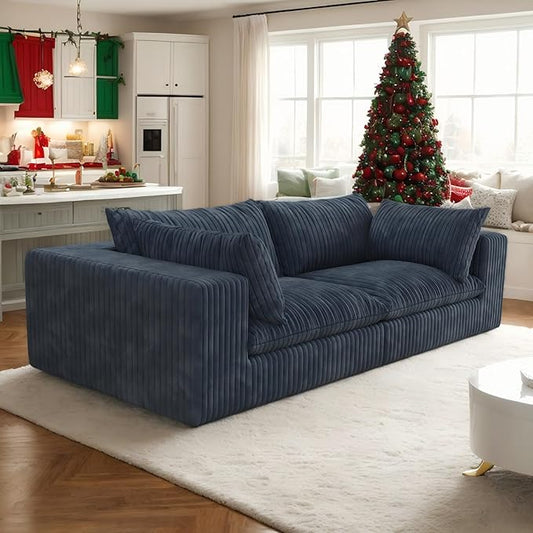 Boneless Corduroy Modular Couch with Removable Cushion 78.8 Comfy Cloud Couch for Small Spaces Deep Seat &amp Memory Foam No Assembly Required Compression Couches for Small Spaces(Blue) | Fluffy