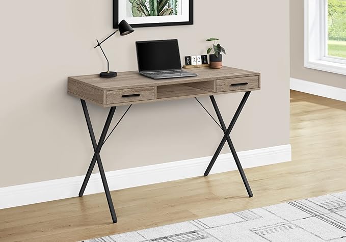 Computer Desk Home Office Laptop Left Right Set up Storage Drawers 42 l Work Brown Laminate Black Metal Contemporary Modern