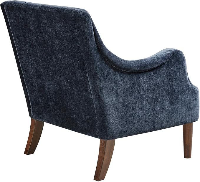 Madison Park Qwen Upholstered Accent Chair with Solid Wood Legs Button Tufted Round Arms Removable Seat Cushion Transtional Pipped Padded Cushion Seat Bedroom Lounge Comfy for Reading Navy