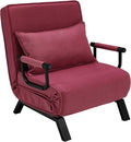 Folding Sofa Bed Sleeper Chair3-in-1 Single Convertible Sofa with Adjustable BackrestLazy Bed Leisure Recliner with PillowTri-fold Upholstered Armchair (Red Standard)