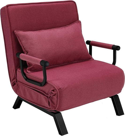 Folding Sofa Bed Sleeper Chair3-in-1 Single Convertible Sofa with Adjustable BackrestLazy Bed Leisure Recliner with PillowTri-fold Upholstered Armchair (Red Standard)