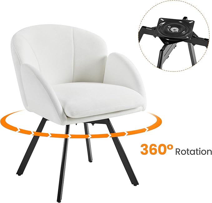 Yaheetech Swivel Accent Chair Flower Chenille Armchair Vanity Chair Side Chair with 360-Degree Swivel Base and Seat Cushion for Living Room/Bedroom/Home Office/Makeup White Set of 2