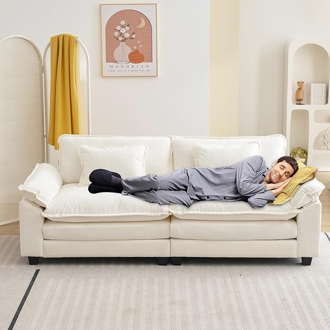 Loveseat Sofa Comfy Cloud Couch for Living Room with Pillows Modern Chenille Sofa Sleeper Deep Couches(Cream White 2-Seat)