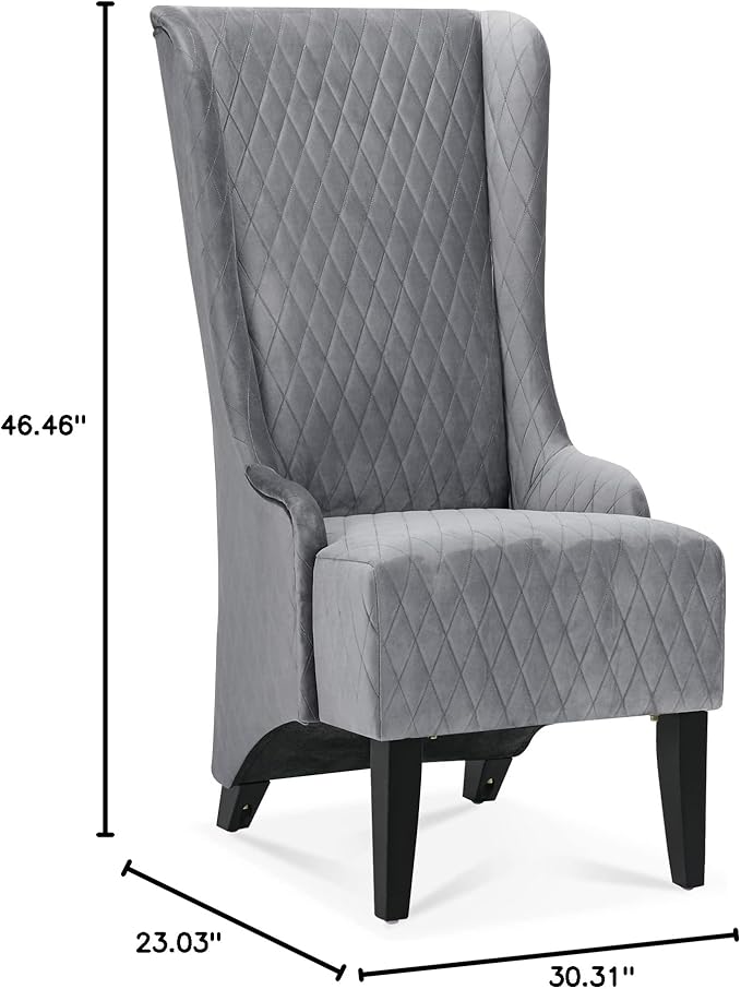 23.03 Wide High Back Velvet Accent Chair Comfy High Wingback Chair Living Room Chair with Soft Padded Wooden Legs Modern Side Chair for Living Room Bedroom Grey