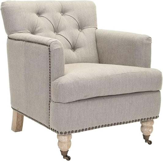 Safavieh Hudson Collection Mario Light Grey and Brass Nailheads Club Chair