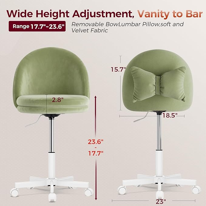 COMHOMA Vanity Chair with Velvet Fabric Small Tall Armless Chair with Back Cute Candy Chair for Girls Gift Living Room/Makeup Room/Bedroom/Kitchen (Height Use: Adjustable from Desk to Bar Height)