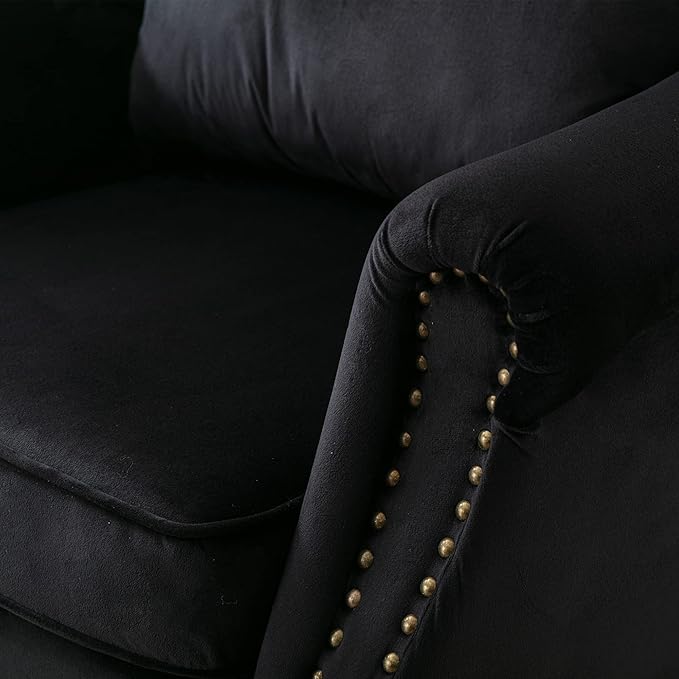 chairus Mid-Century Modern Accent Chair Comfy Single Sofa Chair Channel Back Armchair with Small Pillow for Living Roon Bedroom Club - Velvet Black
