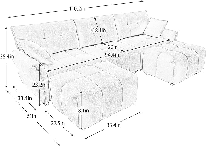 Oversized Modular Sectional Sofa U Shaped Sectional Couches for Apartment 110 inch 5 Seat Modular Couch with OttomanChenilleWhite