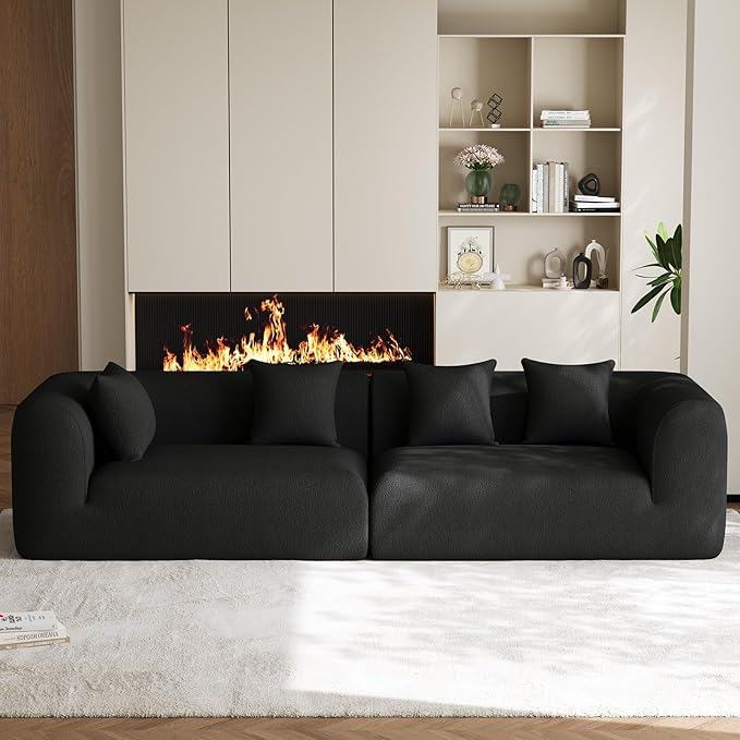 120 Oversized Boneless Sectionals for Living Room Comfy Plush Modular Sectional Sofa Modern Modular Couch Chenille Cloud Couch Sectional with Deep Seat 4 Seater No Assembly Needed Black