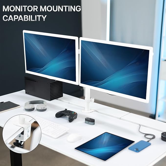 VIVO Electric 60 x 30 inch Standing Desk with Concealed Cable Trays and Full-Size Mouse Pad Dual Motor Memory Controller Height Adjustment White Top Black Frame DESK-KIT-E2B-P3W