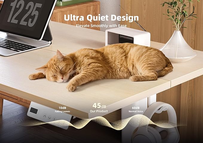 YDN Electric Standing Desk Adjustable Height 40 x 24 Inches Stand up Desk with Cable Management Home Office Desks with Splice Board &amp White Frame Nature Top