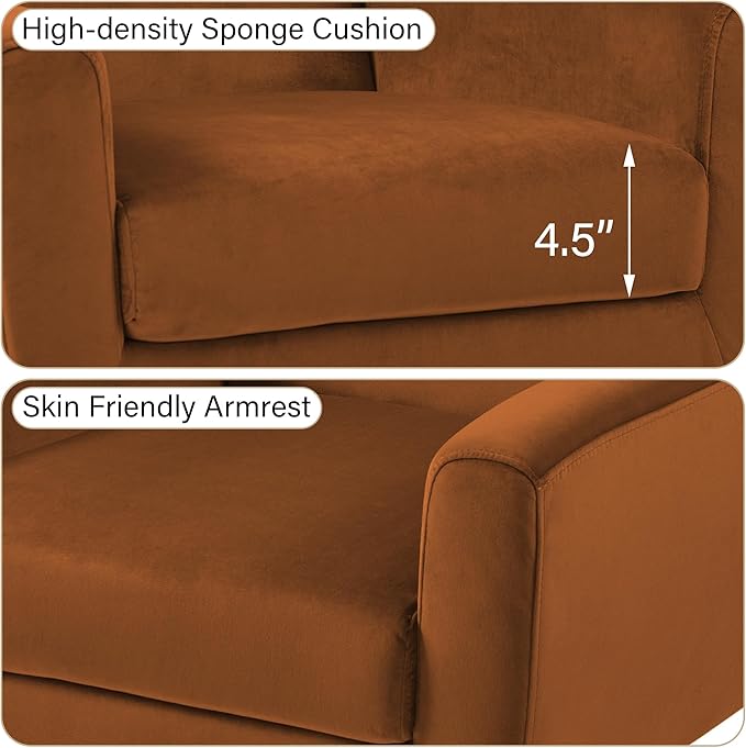 Accent Chair Modern Velvet Arm Chair for Living Room Bedroom Comfy High-Resilient Sponge Reading Chair for Small Spaces-Velvet Orange Set of 1