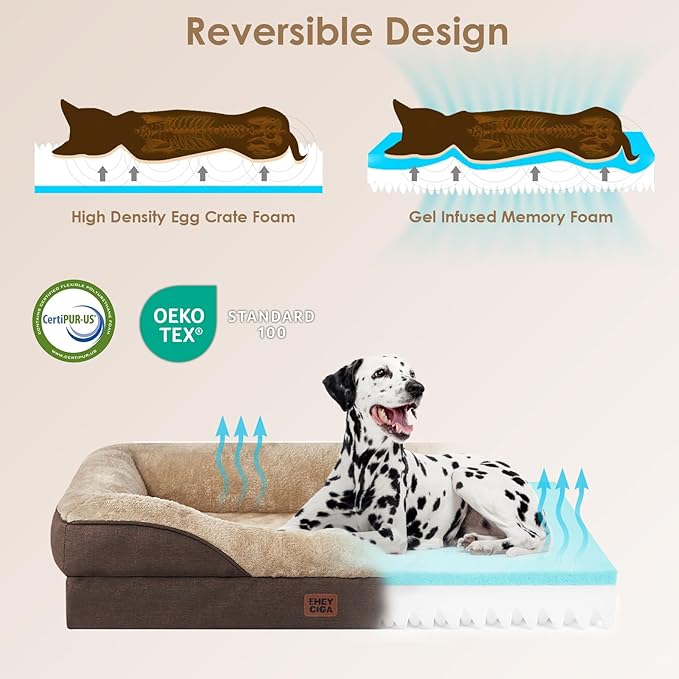 EHEYCIGA Orthopedic Dog Bed for Large Sized Dog 41x27x7.5 Inch Large Memory Foam Dog Couch Bed with Sides Waterproof Liner &amp Washable Removable Cover Bolster Pet Sofa Brown