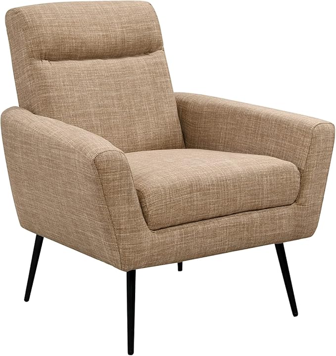 Mid Century Modern Upholstered Fabric Accent Chair Living Room Bedroom Leisure Single Sofa Chair (with Metal Legs) TV armrest seat Suitable for Small Space Home Office Coffee ChairLight Brown