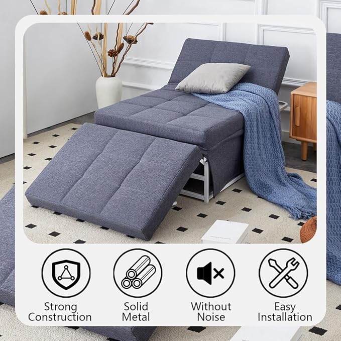 Sofa Bed 4 in 1 Multi-Function Folding Ottoman Couch Bed with Adjustable Backrest Modern Convertible Chair for Home Office Bedroom Living Room